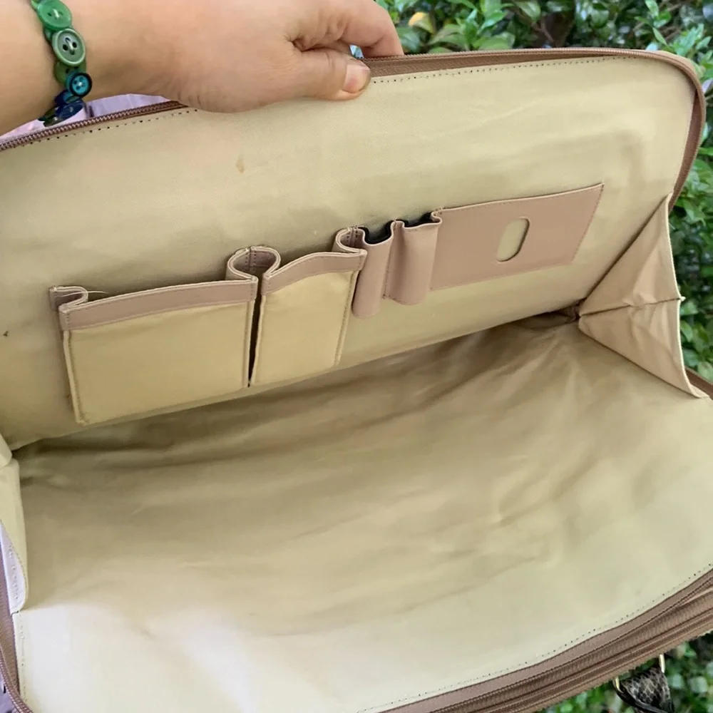 Lodis Snake-Print Laptop Bag in Cream, Brown & Teal